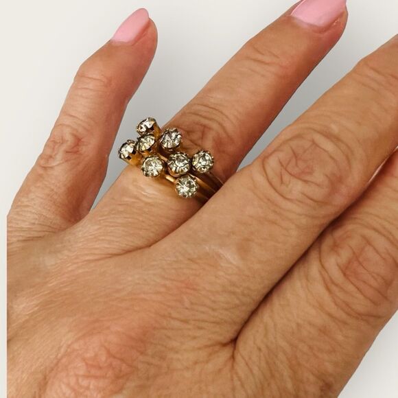Vintage stackable gold plated ring size 5, clear crystals - Picture 4 of 8